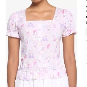 Hot Topic Hello Kitty & Friends Pastel Ruffle Button-Up Top Size Medium Like New